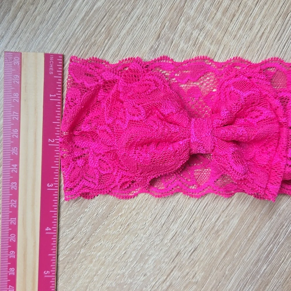 Hot Pink Lace Bowknot Headband Elastic Bow Headwrap Baby Girl Toddler Hairband